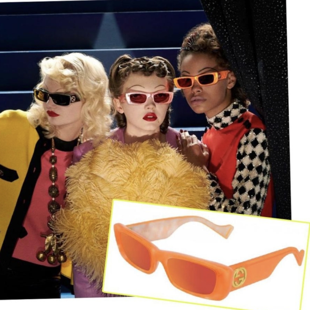 Retro GUCCI Y2K Fluorescent Neon Orange Rectangular Shield Sunglasses